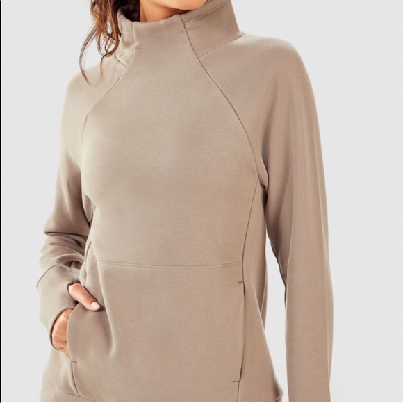 Fabletics Tops - Fabletics Zaylee funnel neck pullover sweatshirt tan Size Large